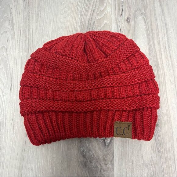 C.C Hat Women’s OS Red Ribbed Knit Beanie - Picture 1 of 5
